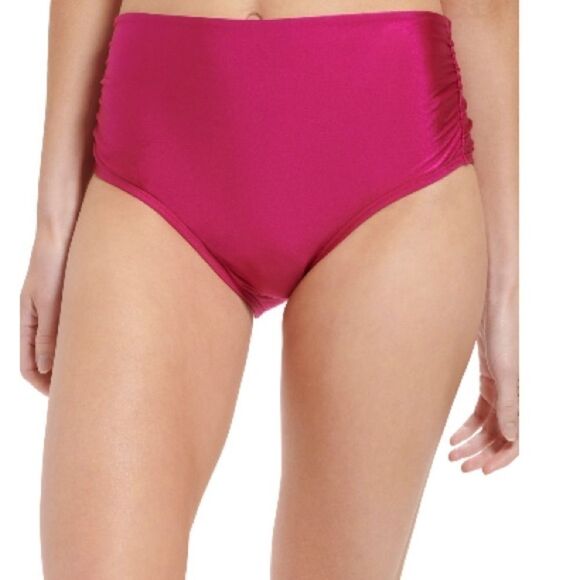 CALVIN KLEIN No Muffin Top Convertible Swim Bottoms Stain Ruched Brief Pink M - Picture 3 of 6